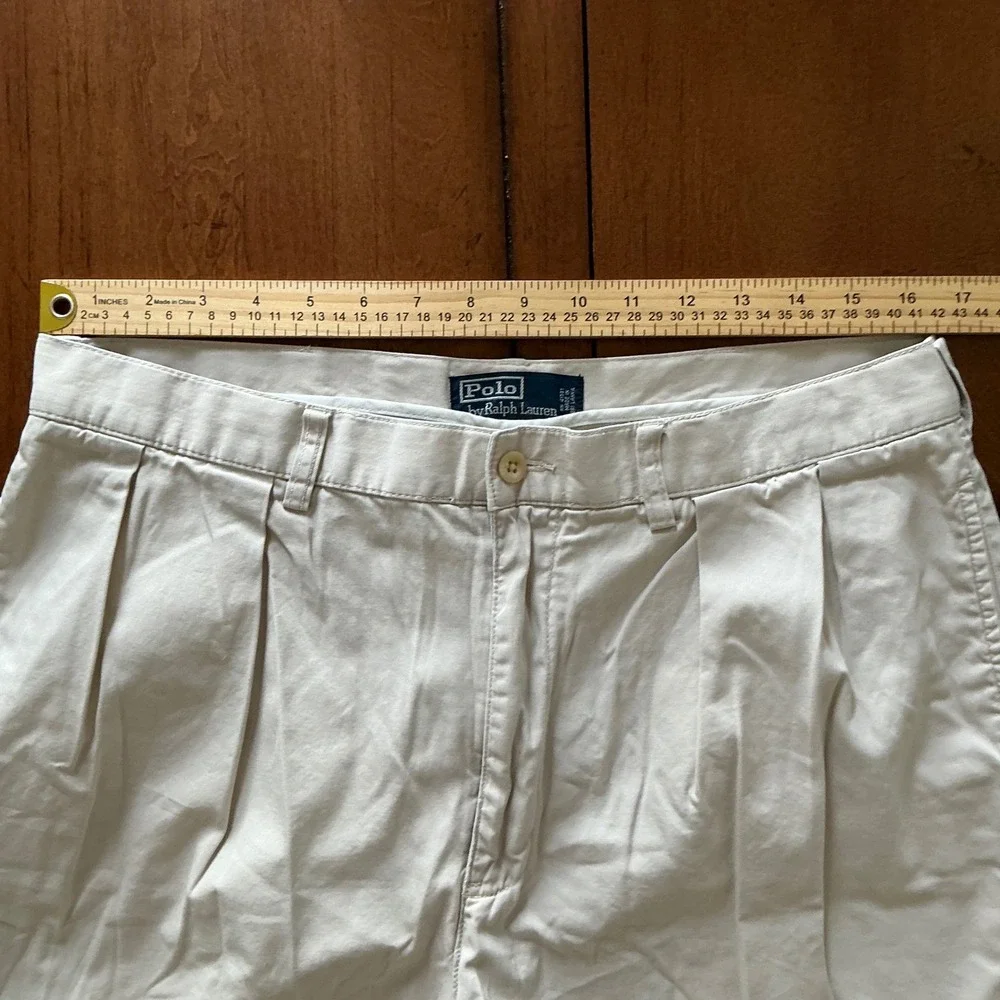 Polo Ralph Lauren Mens Tyler Short Tan Khaki Pleated Chino Cotton Shorts 35W